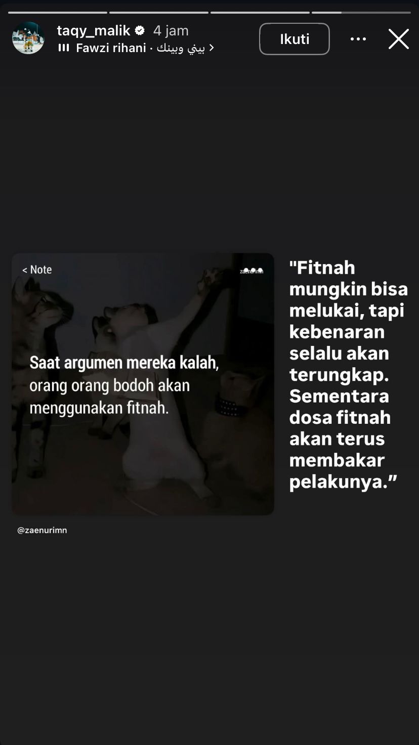 Tanggapan Taqy Malik (instagram)